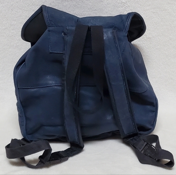 VINTAGE 70s Indigo Blue Textured Leather Large Backpack Overnight Weekend Bag - Picture 5 of 16